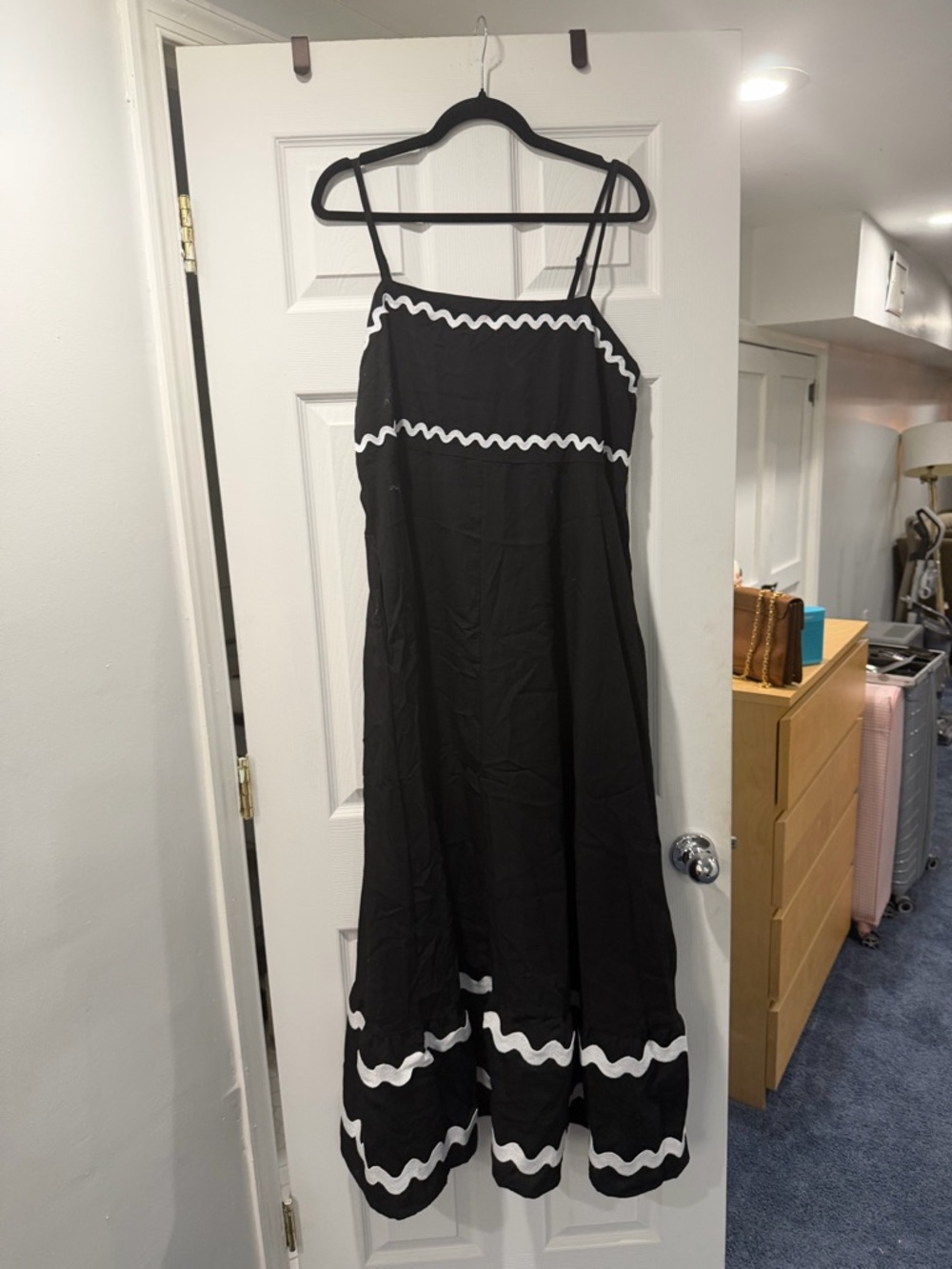 Black Maxi Dress with White Trim - Women's Sleeveless Summer Dress